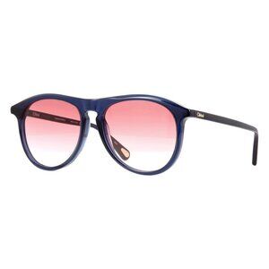 FX01581B New Chloe Esther CH0009S 001 Blue Round Sunglasses Women